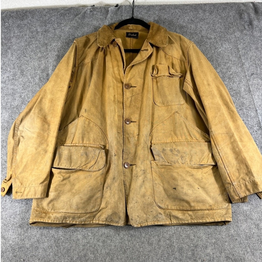 Vintage 50s Drybak Hunting Jacket Field Coat Mens XL Brown Canvas 1950s Workwear